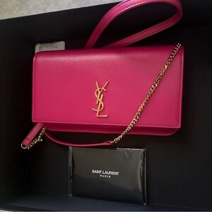 Saint Laurent Cassandra Phone Fuxia Leather Crossbody Bag